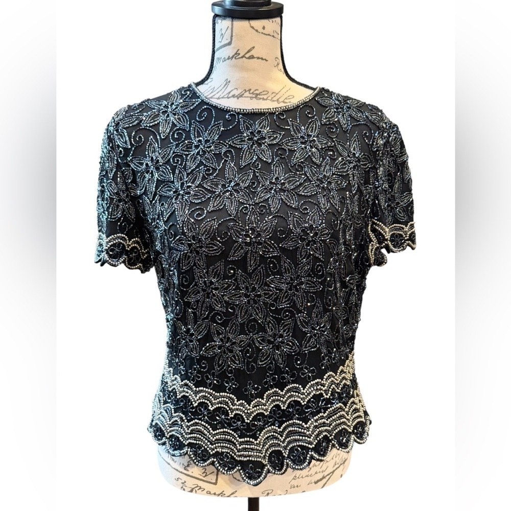 Cote d’ Azur Evening Beaded Top Black Women’s Large
